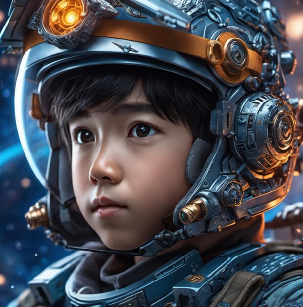 月面に行く宇宙飛行士の衣装を着た少年