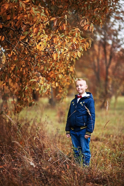 A boy in an autumn park