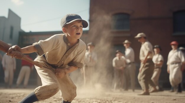 A boy in a baseball uniform watches a game of baseball.