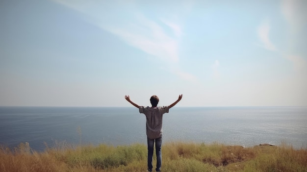 Foto ragazzo in spiaggia illustrazione ai generativexa