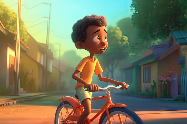 A boy on a bike in front of a house