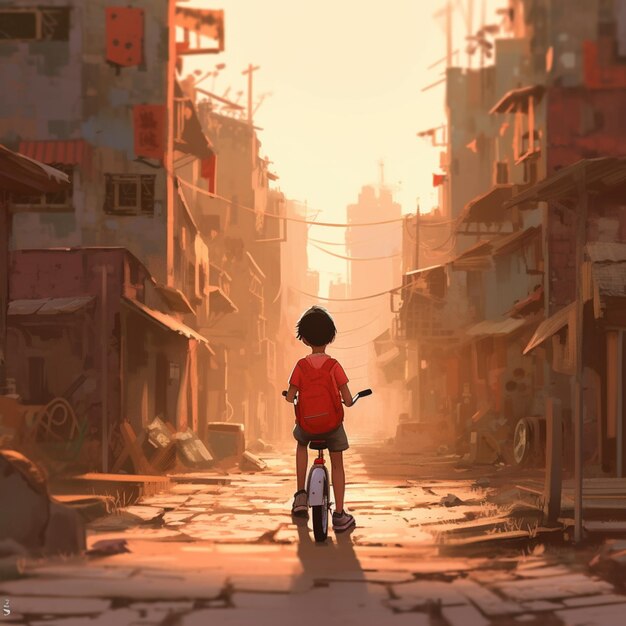 A boy on a bike is looking at the sky