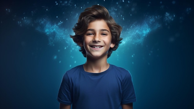 A boy on a blue background