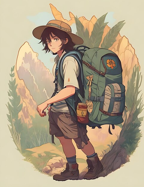 A boy carry on backpack illustration