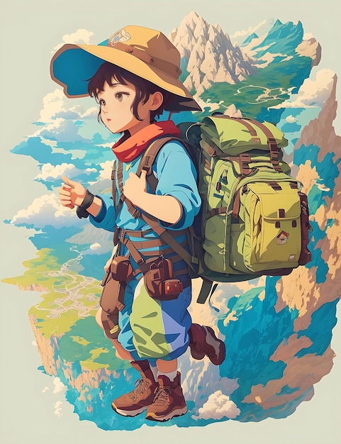 A boy carry on backpack illustration