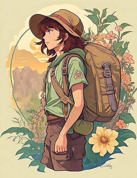 A boy carry on backpack illustration