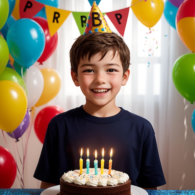 Photo a boy celebrates his birthday