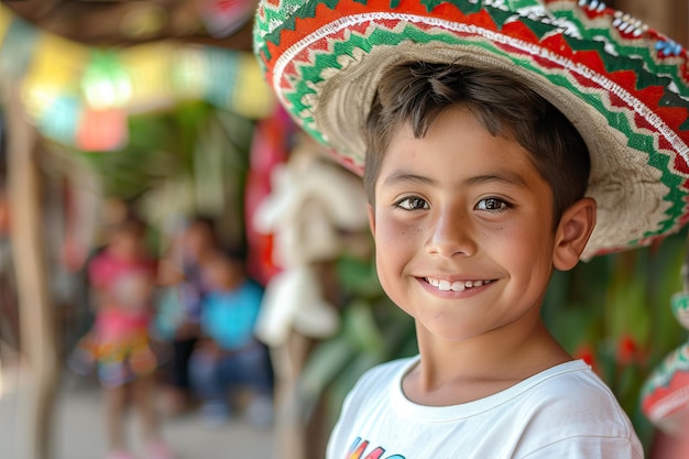 Мальчик празднует Cinco de Mayo Мексиканская культура Генеративный ИИ