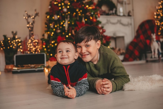 boy in christmas decorations