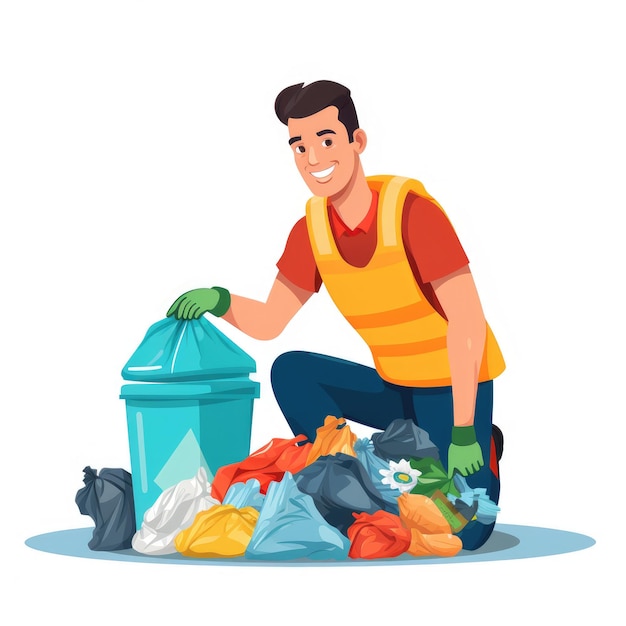 The boy cleaning the trash flat illustration AI generated Image