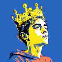 Photo boy in crown realistic pop art with neopop iconography