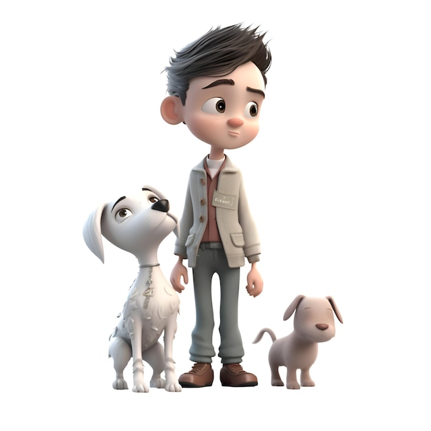 Boy and dog on a white background 3D rendering Isolated