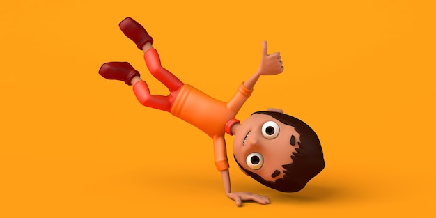 Мальчик делает акробатику с большими пальцами вверх Скопируйте пространство 3D иллюстрации Мультфильм