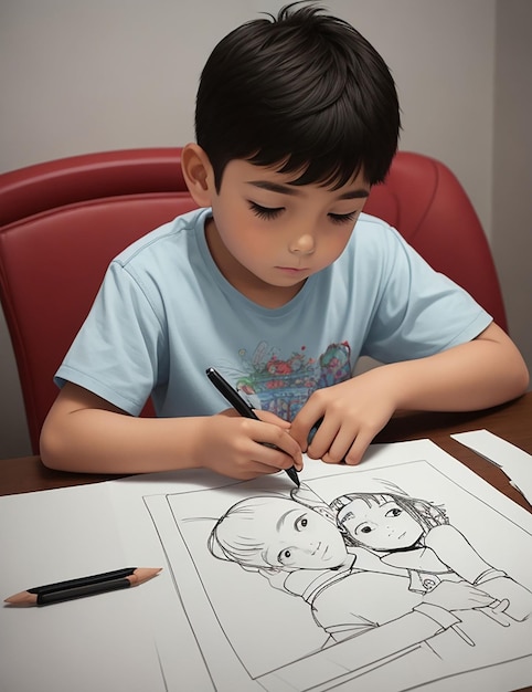 Photo a boy drawing