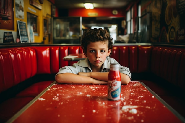 Photo boy eating in a restaurant