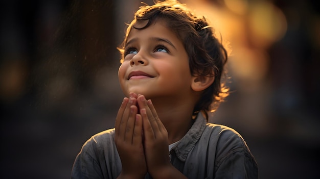 A boy expressing gratitude in a thankful moment