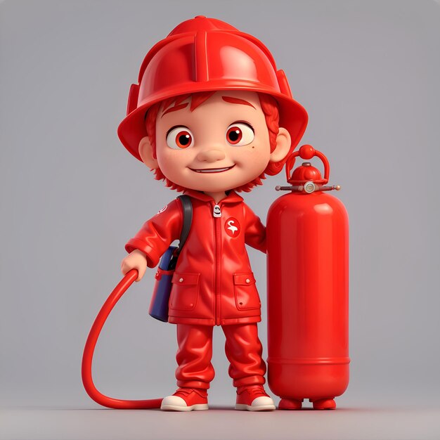 Boy Firefighter 3d cartoon karakter oranje achtergrond