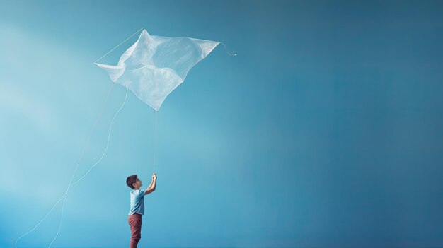 A boy flying a big kite