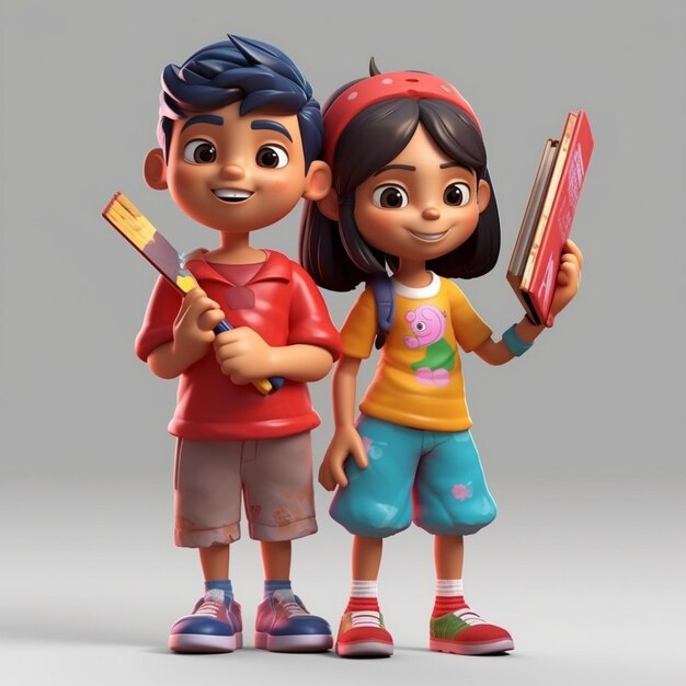 Photo boy and girl 3d cartoon