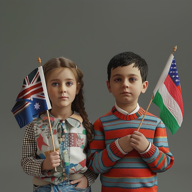 a boy and girl are holding flags with the usa on them