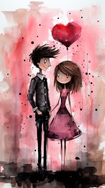 Boy and Girl Holding Heart Balloon