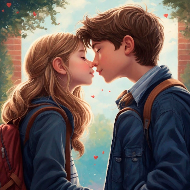 愛をキスする男の子と女の子