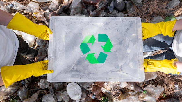 Boy and girl at plastic garbage collection