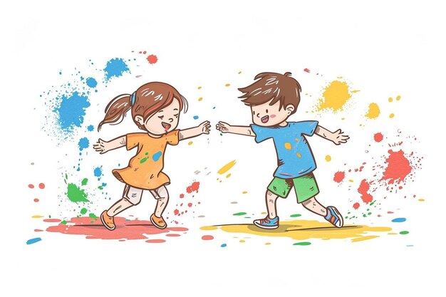 a boy and a girl playing with paint