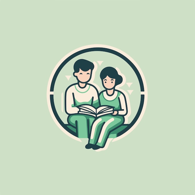 boy and girl reading a book minimalistic logo