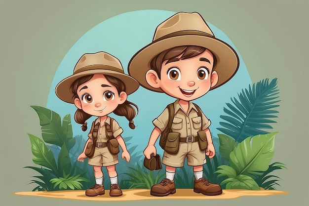 Boy and girl in safari outfits