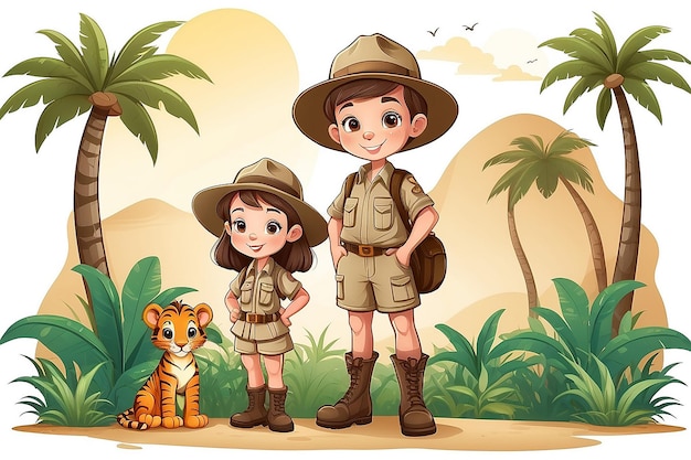 Photo boy and girl in safari outfits