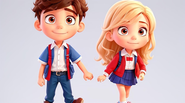 Photo boy and girl at school on white background