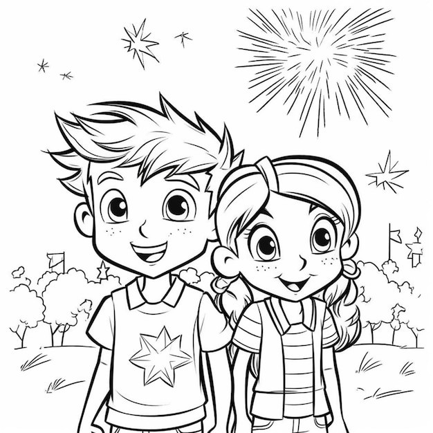 A boy and girl standing in front of a star and the words " star " on the front.