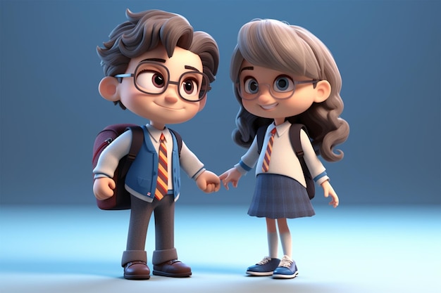 a boy and a girl walking with their backpacks