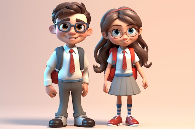 a boy and a girl walking with their backpacks