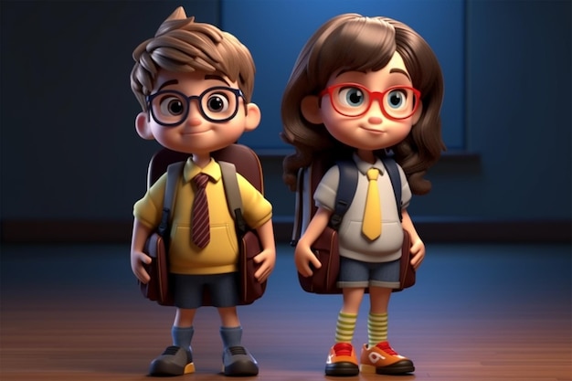 a boy and a girl walking with their backpacks