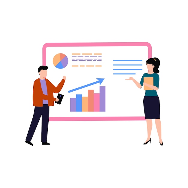 boy and girl watching graph progress