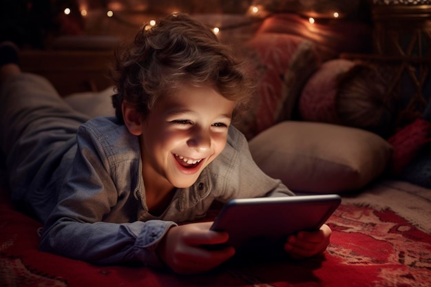 Foto ragazzo che si diverte con un tablet