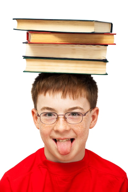 Boy on head with books