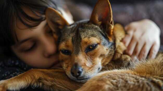 A boy and his best friend This image is a beautiful portrait of a boy and his dog