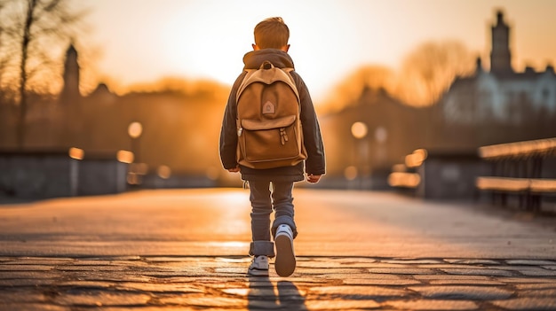 Boy on his way to school back to school