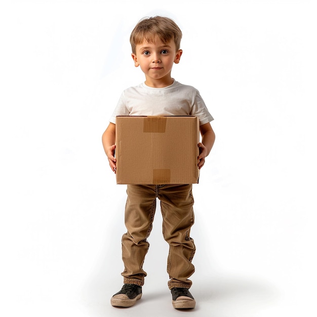 a boy holding a box
