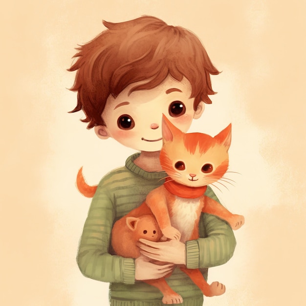 A boy holding a cat and smiling at the camera.