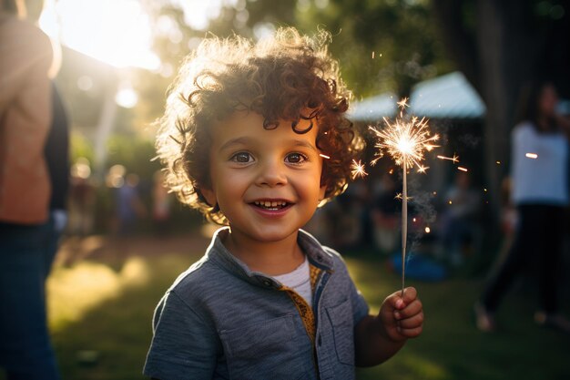 boy holding fireworks at birthday party