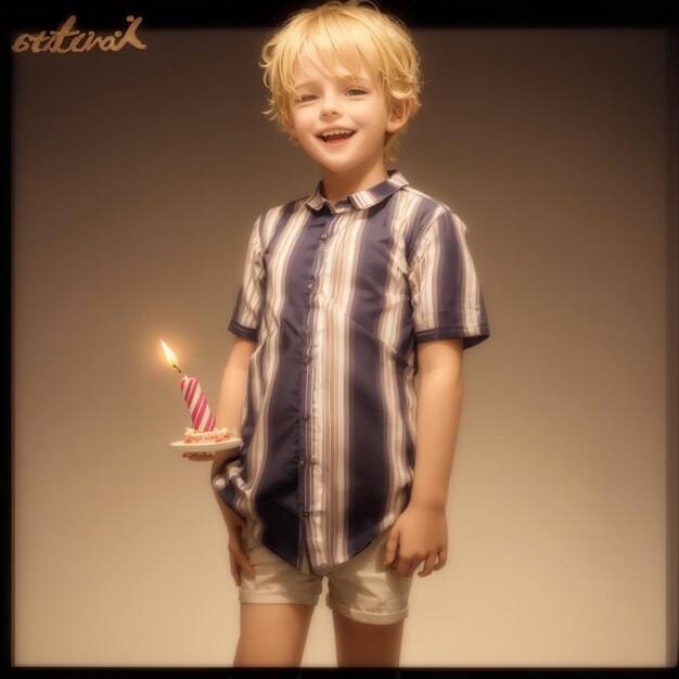 a boy holding a lit candle and a candle