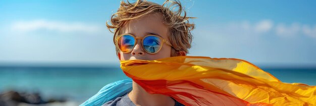 Boy Holding Seychelles Flag Against Clear Background For Banner HD