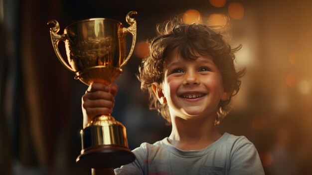 Photo a boy holding a trophy that says  the year of the year