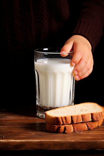 the boy holds a glass of milk in his hands