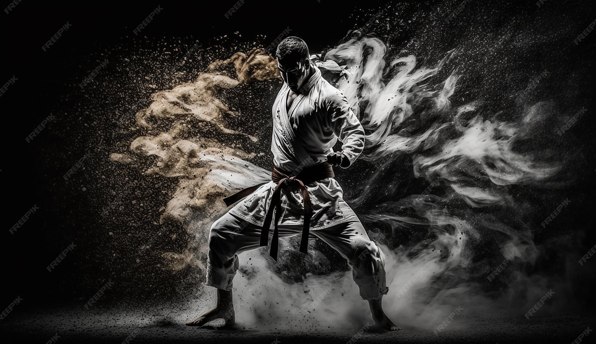 Premium Photo Boy is doing karate fast fight kyokushin iamge ai