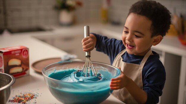 A boy is making cake